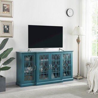 RASOO Multifunctional Teal Blue Storage Buffet with Glass Doors