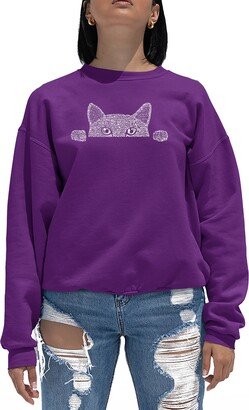 Women's Word Art Peeking Cat Crewneck Sweatshirt