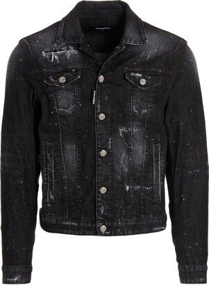 Distressed-Effect Buttoned Denim Jacket