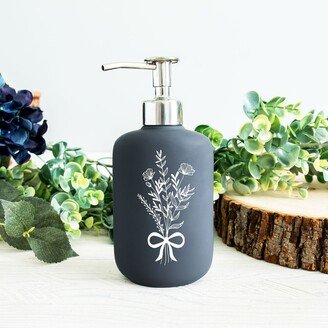 Soap Dispenser For Minimalist Bathroom | Floral Lotion Simple Décor Ceramic Container