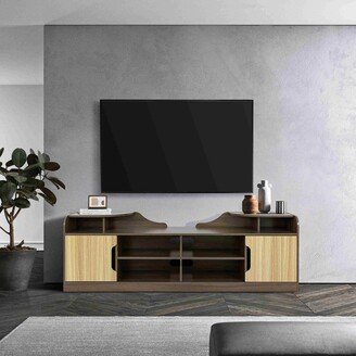 Home Solution 70.87 Inches Morden Brown TV Stand, Wood Entertainment Center with Open Shelves