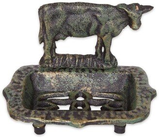 Accent Plus Cast Iron Soap Dish - Cow - Black/Green - 5.5 x 4.1 x 3.9