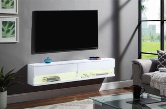 GEROJO White Contemporary Wall-Mounted Floating TV Stand with Touch LED Light, Perfect for Small Spaces