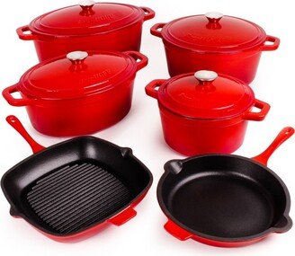 Neo 10Pc Cast Iron Cookware Set, Red