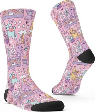 Socks: Cute Cats - Multicolor Pastel Custom Socks, Pink