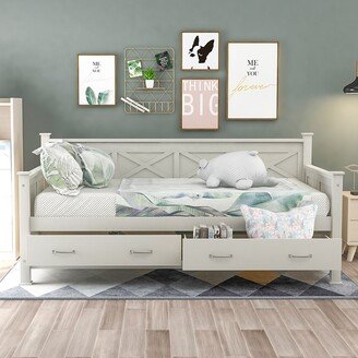 Modern Twin Size Daybed with 2 Large Drawers, X-shaped Frame, Daybed