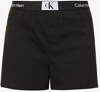 Womens Black 1996 Brand-patch Recycled Cotton-blend Sleep Shorts