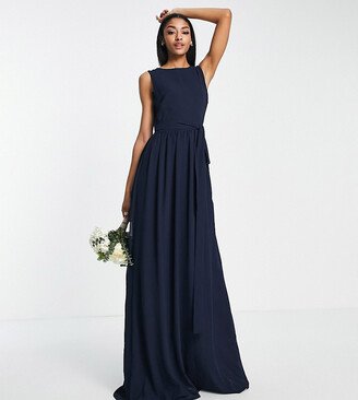 TFNC Tall Bridesmaid chiffon maxi dress with deep cowl back in navy