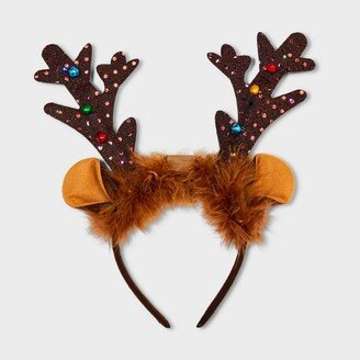 Antlers and Bells Faux Fur Wrapped Headband - Brown