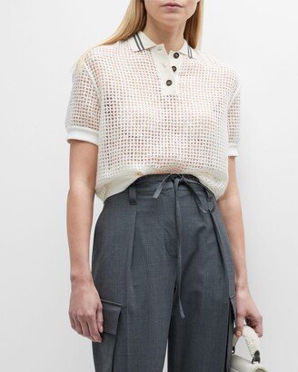 Netted Polo Shirt with Contrast Stripes