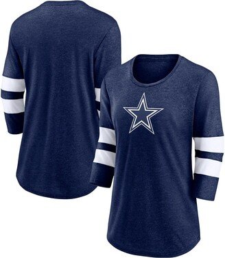 Women's Branded Heathered Navy Dallas Cowboys Primary Logo 3/4 Sleeve Scoop Neck T-shirt