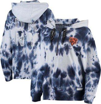 Women's White, Navy Chicago Bears Dakota Oversized Tie-Dye Half-Zip Hoodie - White, Navy