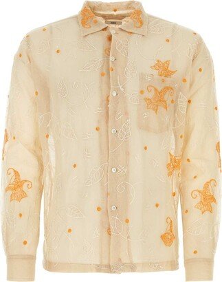 Embroidered Long-Sleeved Button-Up Shirt