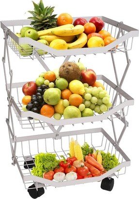 3 Tier Foldable Fruit Basket Kitchen Storage Rolling Cart, Living Room Baskets - 13.8