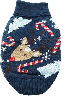 Doggie Design Combed Cotton Ugly Reindeer Holiday Dog Sweater- Blue (Small)