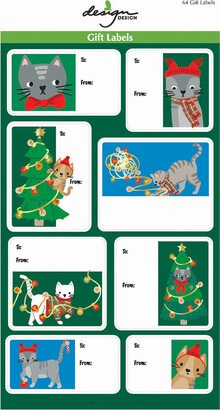 Design Design Labels Holiday Mischief Cats Green/Blue Set of 64