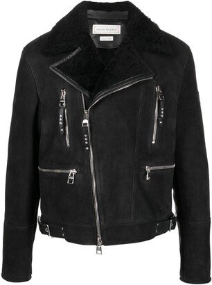 Logo-Patch Shearling Biker Jacket