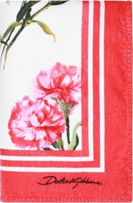 Carnation-print terrycloth beach towel