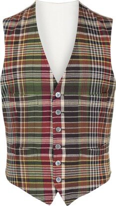 plaid-pattern V-neck waistcoat