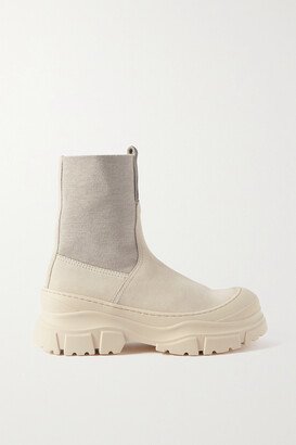 Bead-embellished Suede And Stretch-knit Chelsea Boots - Neutrals