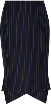 High-Low Hem Pinstriped Midi Skirt