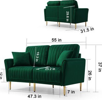 TOSWIN 3-Piece Sectional Sofa Set Modern Velvet Upholstered Sofa Couch with Sturdy Metel Legs & 3-Seater Sofa +2 Piece Loveseat Sofa