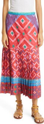 Geo Print Satin Midi Skirt