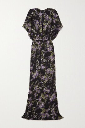 Obie Cutout Floral-print Georgette Gown - Purple