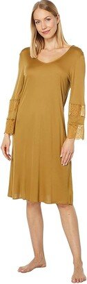 Lilova Lace and Modal 3/4 Sleeve Gown (Gold) Women's Pajama