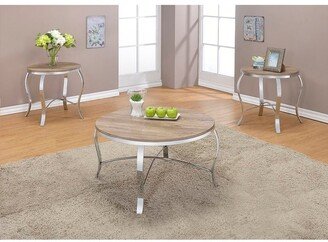 Calnod 3-Piece Malai Coffee/End Table Set in Weathered Light Oak & Chrome