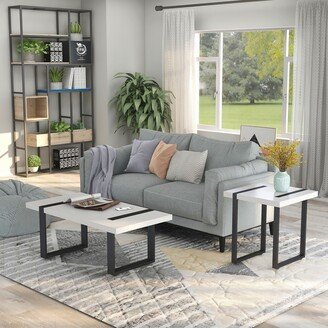 Skryne Contemporary White 2-Piece 47-inch Metal Coffee Table Set