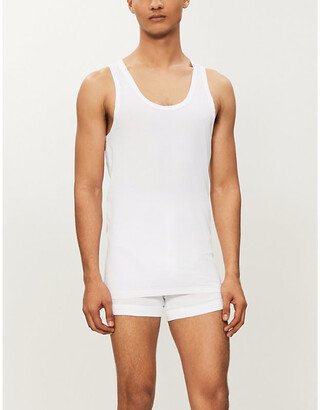 Mens White Cotton uperior Cotton-blend Vest top