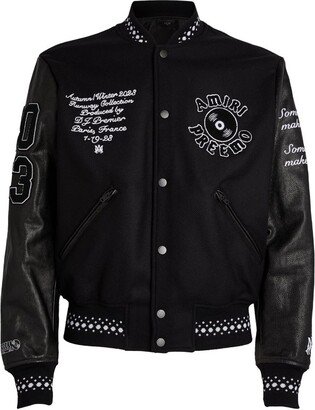 Leather-Sleeve Patch Bomber Jacket