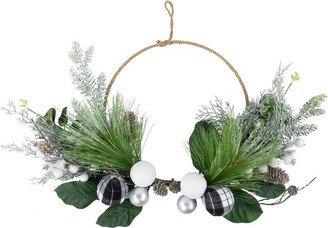 Northlight Black and White Plaid Winter Greenery Artificial Christmas Wreath, 18-Inch, Unlit