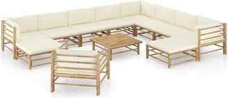 12 Piece Patio Lounge Set with Cream White Cushions Bamboo