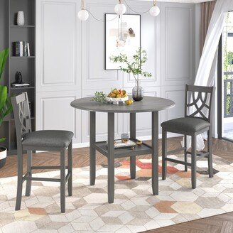 TiramisuBest 3 Piece Round Kitchen Table Set- 2 Padded Chairs and a Drop Leaf Table