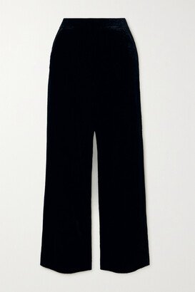 Toni Pleated Velvet Straight-leg Pants - Black