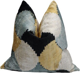 Throw Pillow Cover & Feather Insert | Velvet Ikat Case With Insert| Hand Woven Cushion 20 X in | 50 50 cm-AA