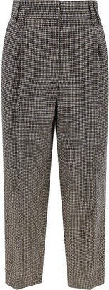 High-Waist Herringbone-Pattern Tailored Trousers