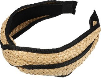 Unique Bargains Women's Fashion Straw Cross Headband Non-Slip Hairband Khaki Black 1 Pc