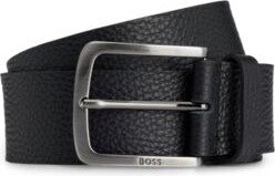 Grained Italian-leather belt with branded buckle