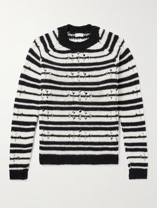 Striped Open-Knit Wool Sweater