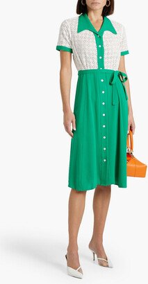 Rio belted broderie anglaise cotton and crepe midi shirt dress