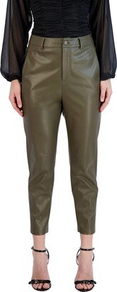 Women's Faux Leather Pant Straight Leg Belt Loop Pocket Trouser