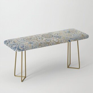 Mandala Flower, Blue and Gold, Floral Prints Benches