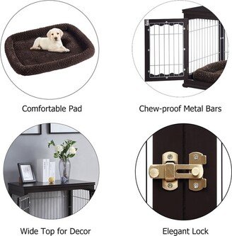 Unipaws Pet Crate End Table, Wooden Wire Dog Kennel with Pet Bed