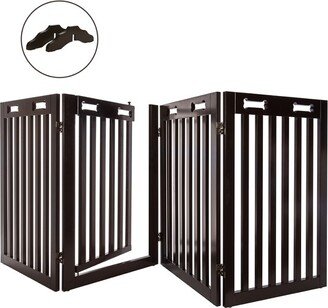 Arf Pets 31.5 Tall Freestanding Folding Dog Gate with Door - Dark Brown