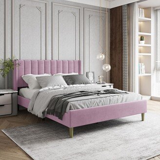 Snake River Décor Queen Size Upholstered Bed Frame with Headboard Mattress, Pink