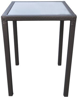 Tropez Outdoor Patio Wicker Bar Table With Black Glass Top