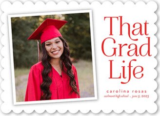 Graduation Announcements: Grad Life Graduation Announcement, Red, 5X7, Pearl Shimmer Cardstock, Scallop